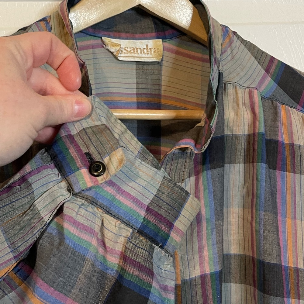 VTG Cassandra oversized gray / black plaid button down top plus sz 2X (?) - Picture 4 of 11
